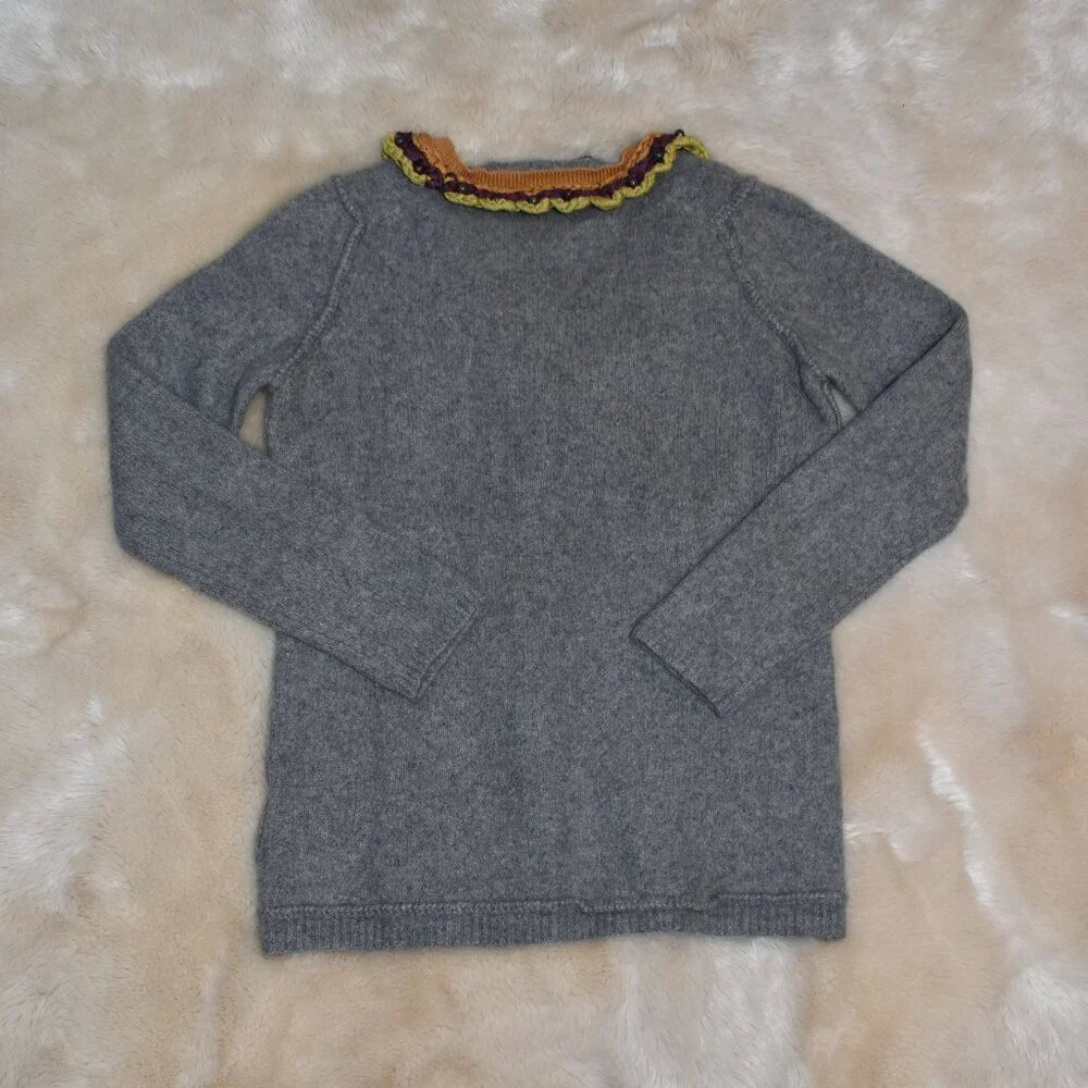 Burberry Prorsum Kids Gray Cashmere Beaded V-Neck Sweater Size Medium